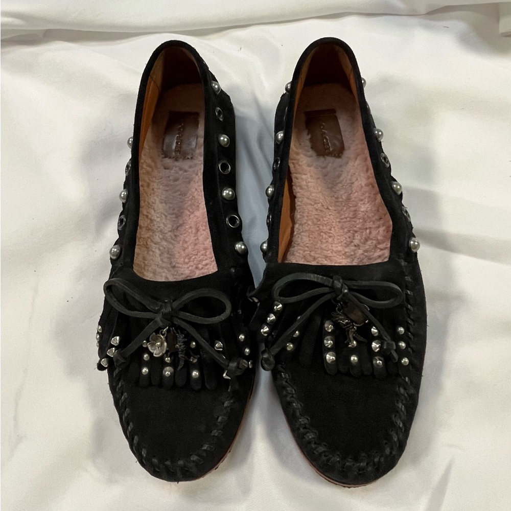 Coach Rocassin Black Suede Moccasin Flats - Picture 2 of 13
